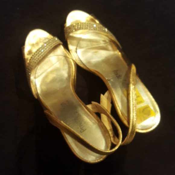 PRIVATE COLLECTION ♡ Gorgeous Gold|Clear Embellished Bling Slingback Heels 5.5 - Picture 11 of 13